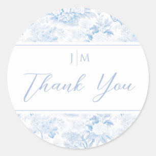 Elegant Blue Chinoiserie Wedding Thank You Classic Round Sticker
