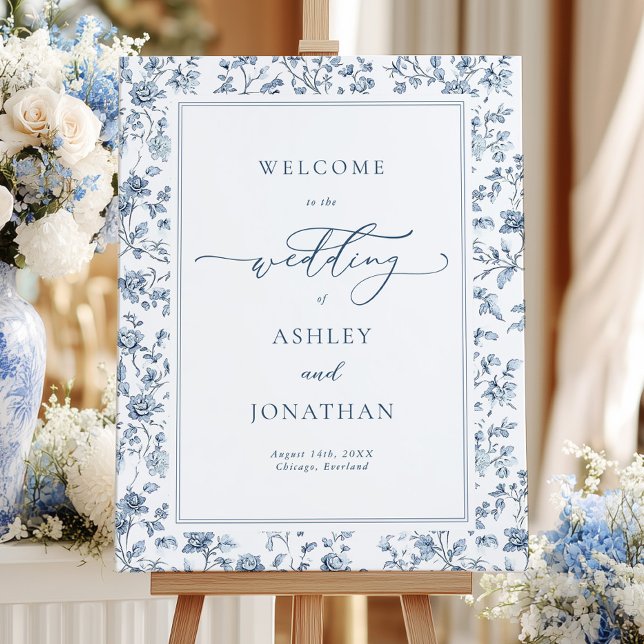 Elegant Blue Chinoiserie Wedding Welcome Sign (Creator Uploaded)