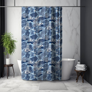 Elegant Blue Chinoiserie White Willow Toile Shower Curtain