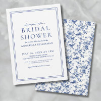 Elegant Blue Chinoserie Bird Floral Bridal Shower