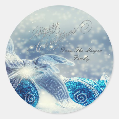 Elegant Blue Christmas Balls Classic Round Sticker