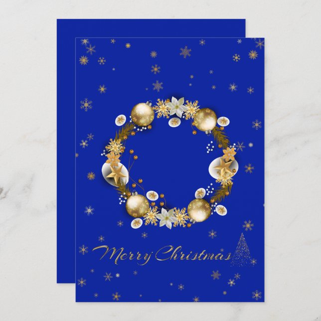 Elegant Blue Christmas Card ♡ (Front/Back)