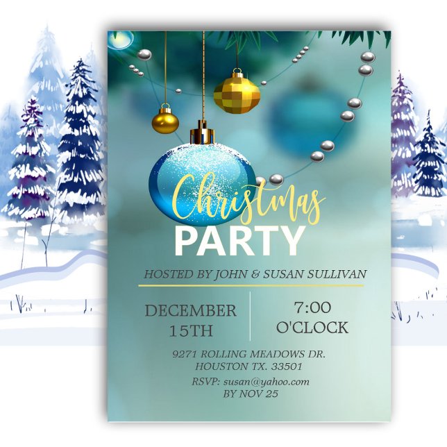 Elegant Blue Christmas Christmas  Invitation (Creator Uploaded)