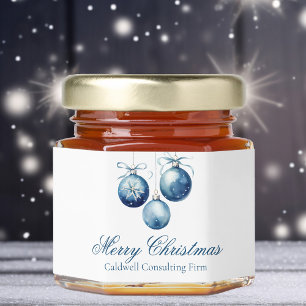 Elegant Blue Christmas Custom Company Party Honey Jar Favors