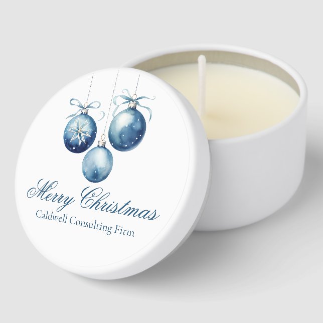 Elegant Blue Christmas Custom Company Party Mini Candle Favors (Corner)