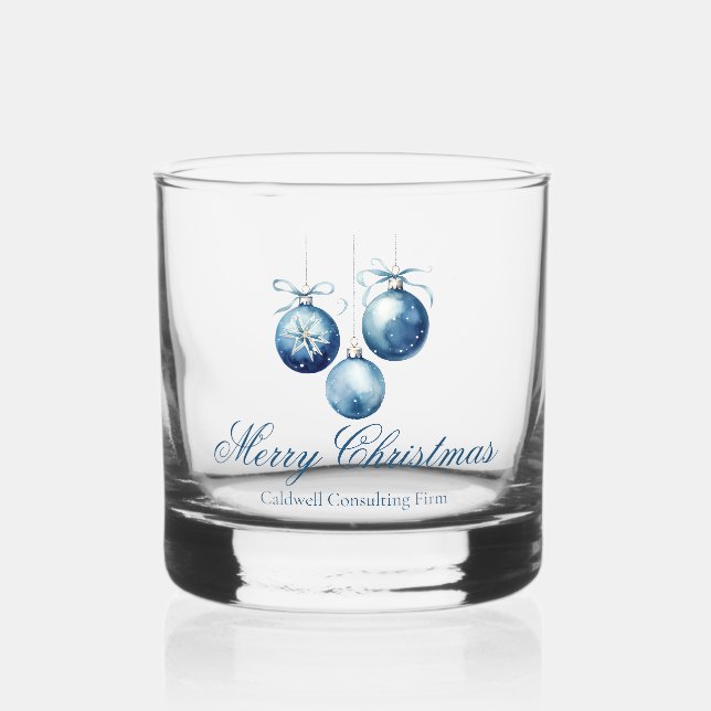 Elegant Blue Christmas Custom Company Party Whiskey Glass (Front)