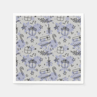 Elegant Blue Christmas Doodles Pattern Napkins