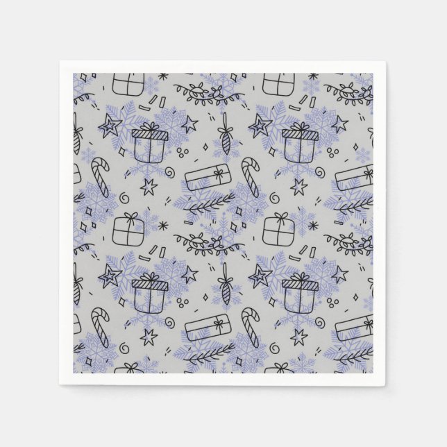 Elegant Blue Christmas Doodles Pattern Napkins (Front)