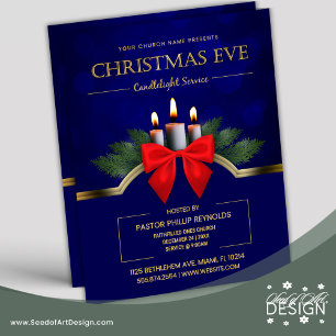 Elegant Blue Christmas Eve Candlelight Church Flyer