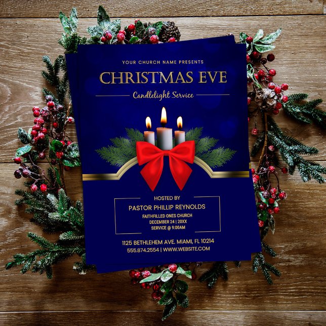 Elegant Blue Christmas Eve Candlelight Church Flyer (Creator Uploaded)