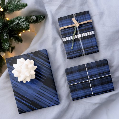 Elegant blue Christmas flannel plaid pattern Wrapping Paper Sheets