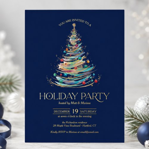 Elegant Blue Christmas Holiday Party Foil Invitation