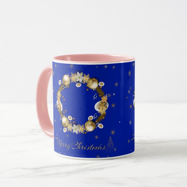 Elegant Blue Christmas♡ Mug (Front Left)