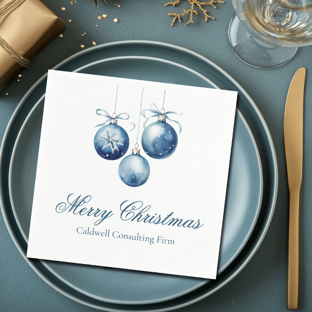 Elegant Blue Christmas Ornaments Company Party Napkins (Creator Uploaded)