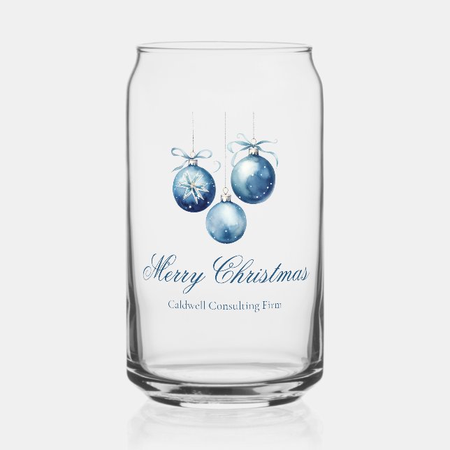 Elegant Blue Christmas Party Custom Company Can Glass (Front)