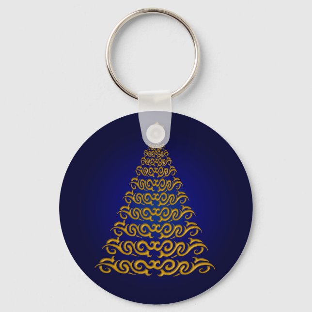 Elegant Blue Christmas Tree Key Chain (Front)