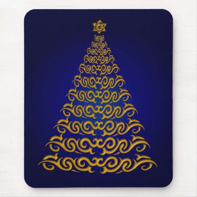 Elegant  Blue Christmas Tree Mouse Pad (Front)