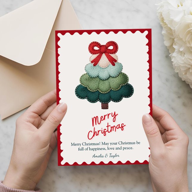 Elegant blue christmas tree personalized holiday card (Creator Uploaded)