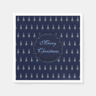 Elegant Blue Christmas Trees and Stars Paper Napkins