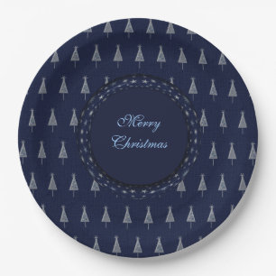 Elegant Blue Christmas Trees and Stars Paper Plates
