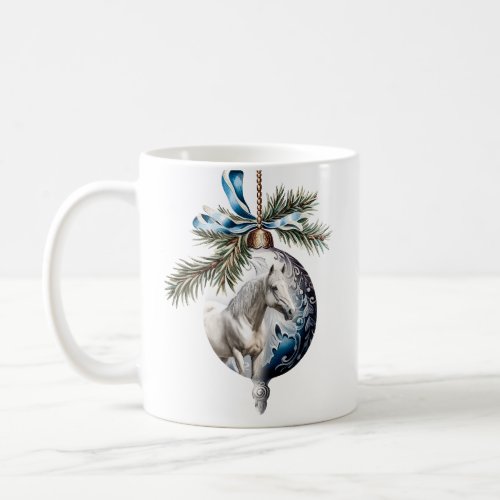 Elegant blue Christmas white horse equestrian Coffee Mug
