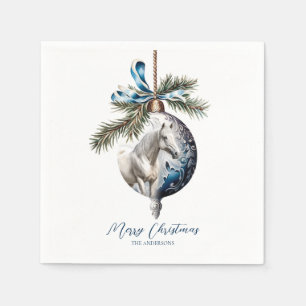 Elegant blue Christmas white horse equestrian Napkins