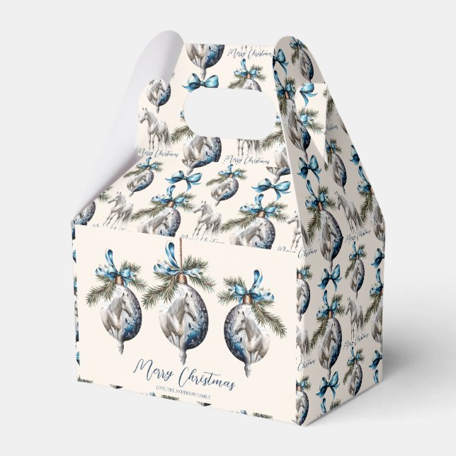 Elegant blue Christmas white horse  Favor Boxes (Front Side)