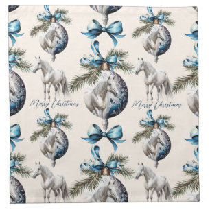 Elegant blue Christmas white horse pattern Cloth Napkin