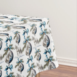 Elegant blue Christmas white horse pattern Tablecloth