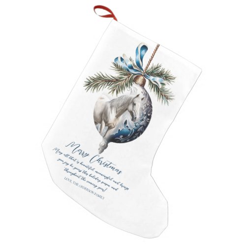 Elegant blue Christmas white horse quote Small Christmas Stocking