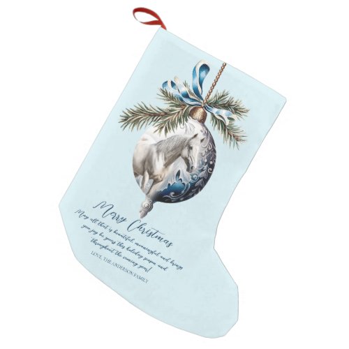 Elegant blue Christmas white horse quote Small Christmas Stocking