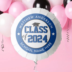 Elegant Blue Class of 2024 Graduation Party Balloon