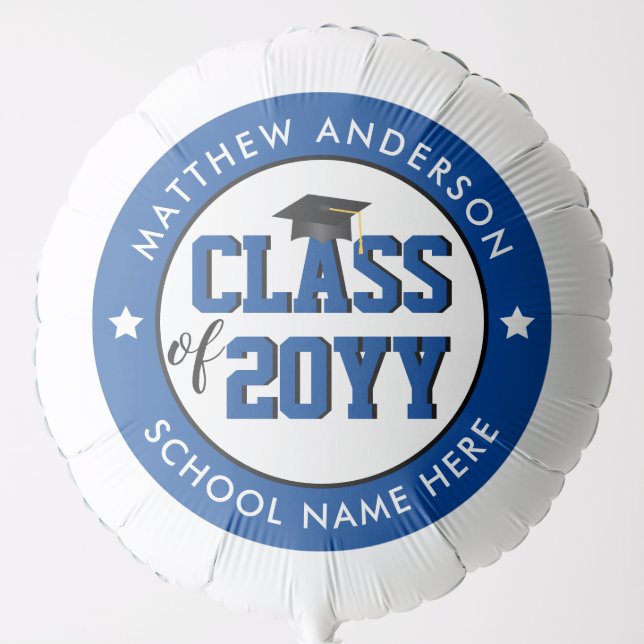 Elegant Blue Class of 2024 Graduation Party Balloon (Front)