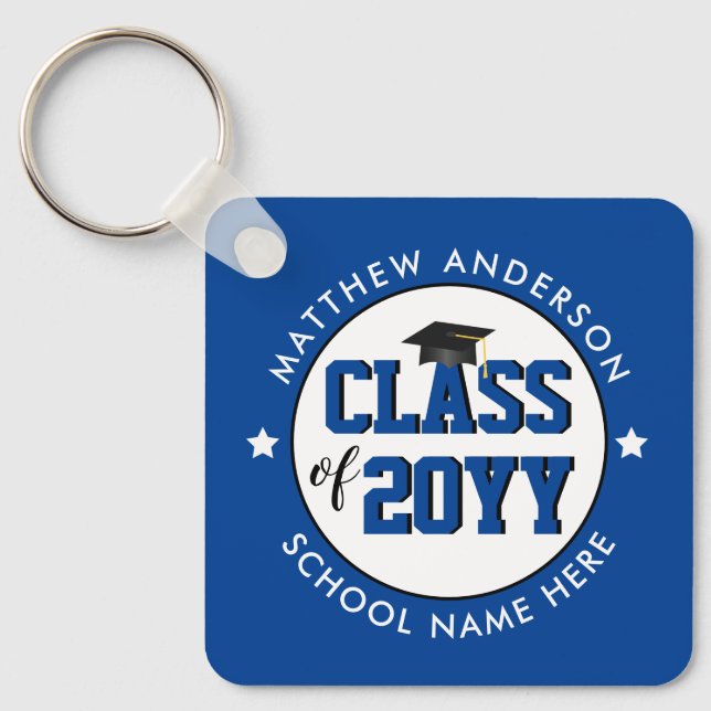 Elegant Blue Class of 2026 Graduate Graduation Keychain (Front)