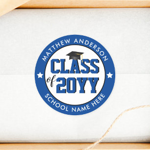 Elegant Blue Class of 2026 Graduation Party Classic Round Sticker