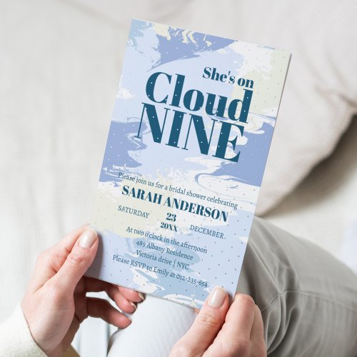 Elegant Blue Cloud Nine Bold Bridal Shower Silver Foil Invitation