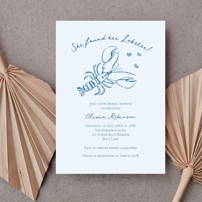 Elegant Blue Coastal Lobster Bridal Shower  Invitation (Creator Uploaded)