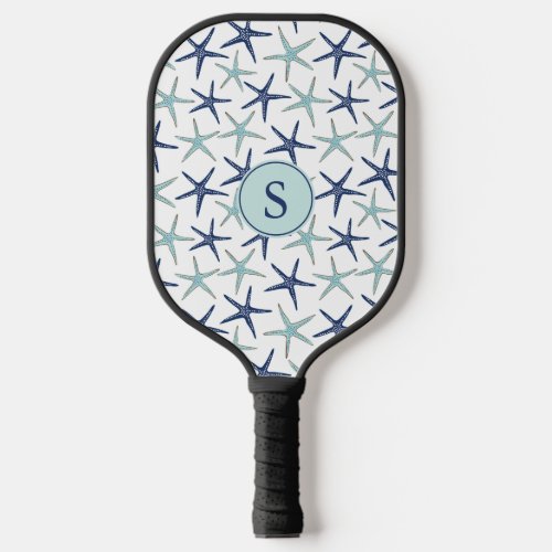 Elegant Blue Coastal Monogrammed Initials Pickleball Paddle