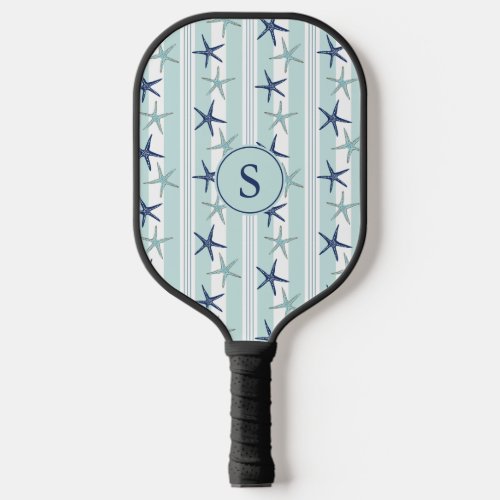 Elegant Blue Coastal Starfish Monogrammed Initial  Pickleball Paddle