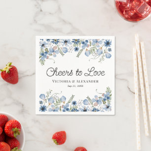 Elegant Blue Coctail Cheers to Love Wedding Napkins