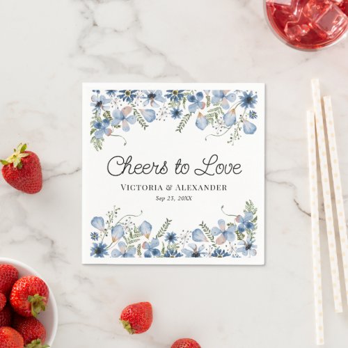 Elegant Blue Coctail Cheers to Love Wedding  Napkins