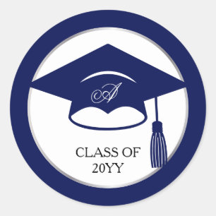 Elegant Blue College Graduation Return Address Classic Round Sticker