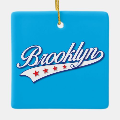 Elegant Blue Color Brooklyn Swoosh Logo Design Ceramic Ornament