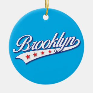 Elegant Blue Color Brooklyn Swoosh Logo Design Ceramic Ornament