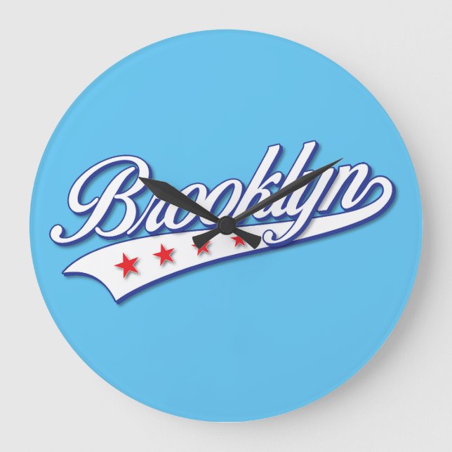 Elegant Blue Color Brooklyn Swoosh Logo Design Large Clock (Front)