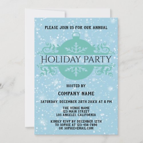 Elegant Blue Company Christmas Holiday Party Snow Invitation