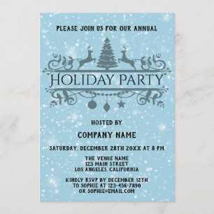 Elegant Blue Company Christmas Holiday Party Snow Invitation