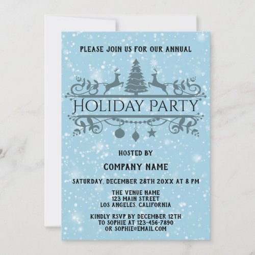 Elegant Blue Company Christmas Holiday Party Snow Invitation