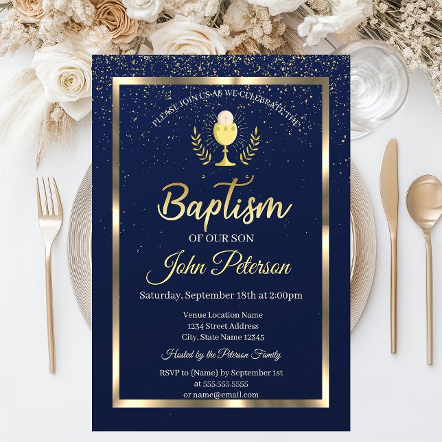 Elegant Blue Confetti Baptism Invitation (Creator Uploaded)