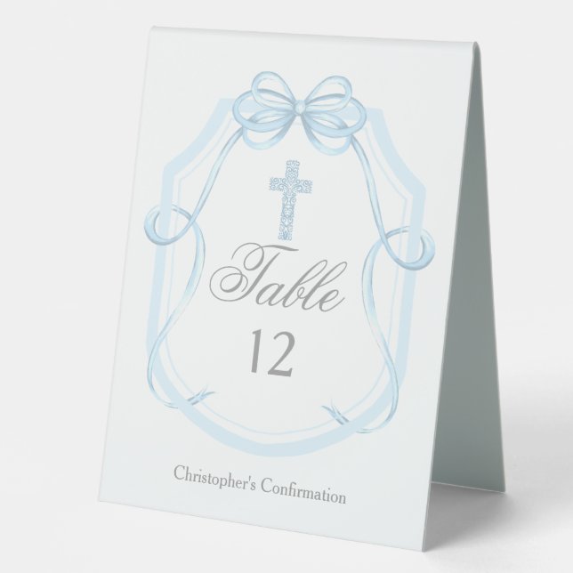 Elegant Blue Confirmation Church Party Table Tent (Front)